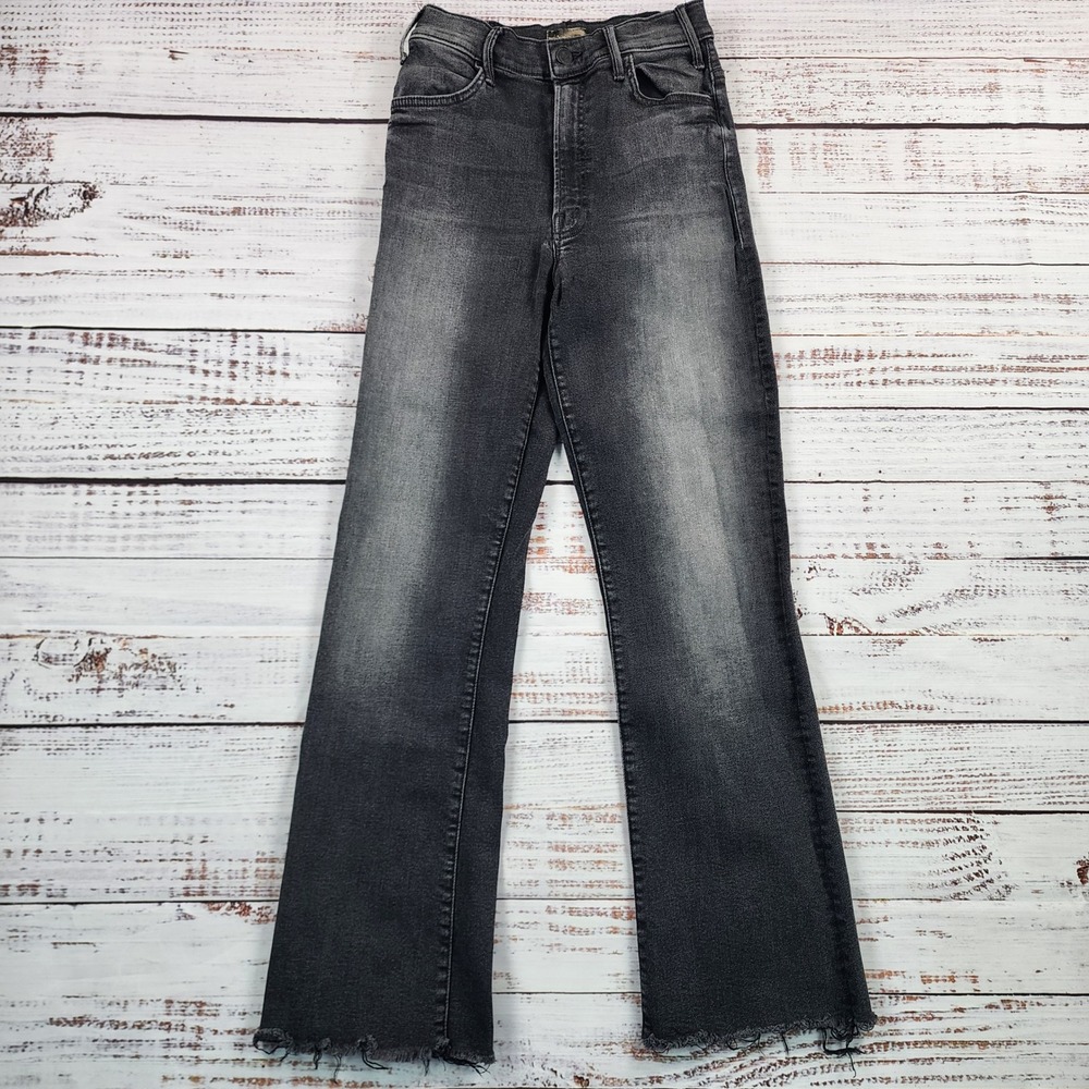 Mother The Hustler Ankle Fray Jeans 28 Cat Got Your Tongue Black Flare